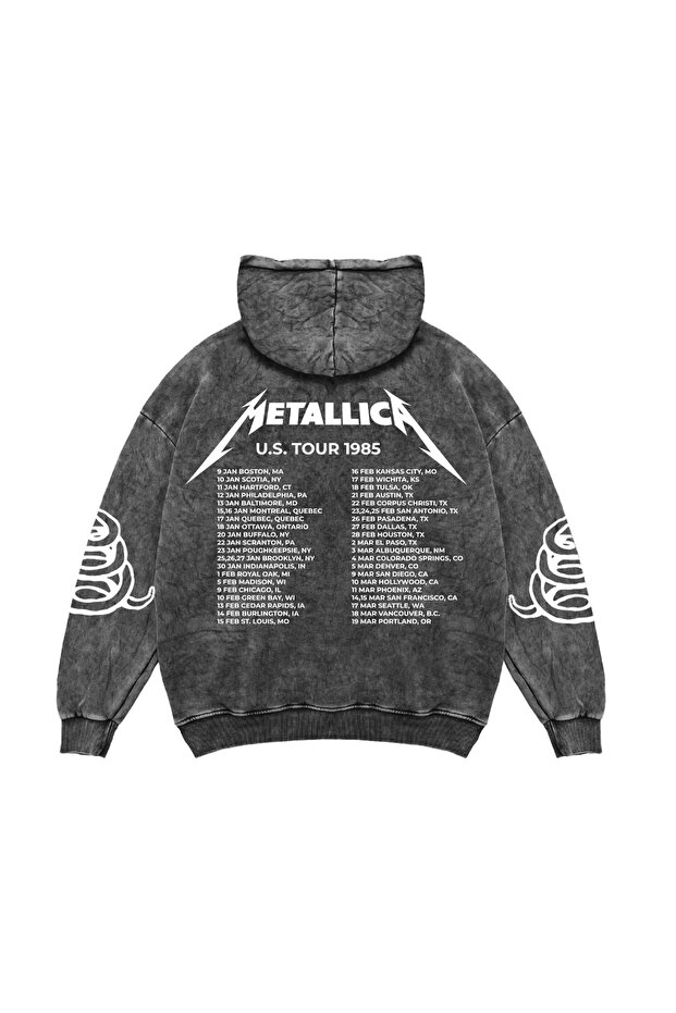 Metallica Tour 1985 Printed Oversize Unisex Washable Black Hoodie