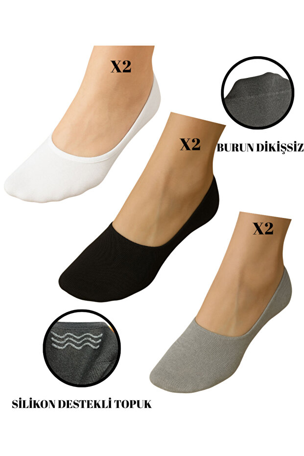 6-Piece Silicone Supported Seamless Women's Ballerina Socks