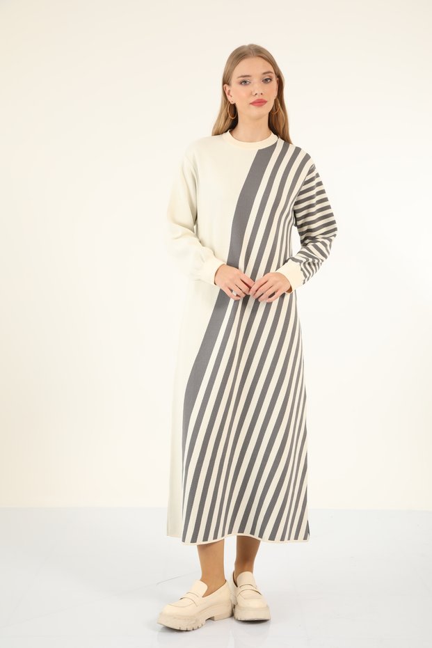 40875 - Stylish Comfortable Striped Knitwear Acrylic Full Length Women's Dress
