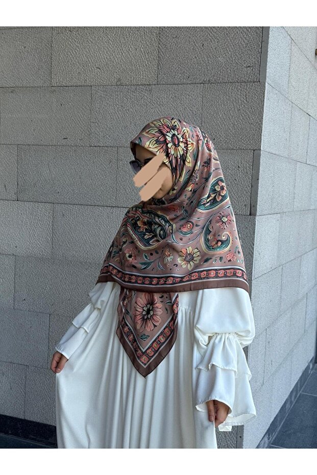 Cotton Flora Pattern Scarf-Coffee - 1