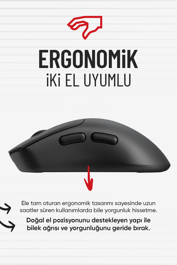 63B Bluetooth Kablosuz Kablolu Şarjlı 12800 Dpı Gaming Mouse Makrolu Ultra Hafif Oyuncu Mouse Siyah - 5