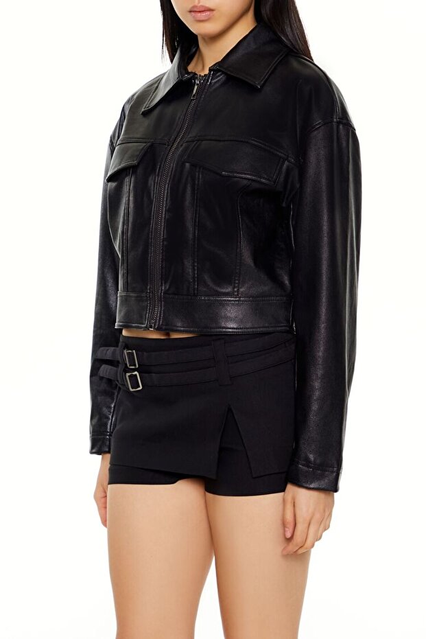 Suni Deri Crop Ceket - 6