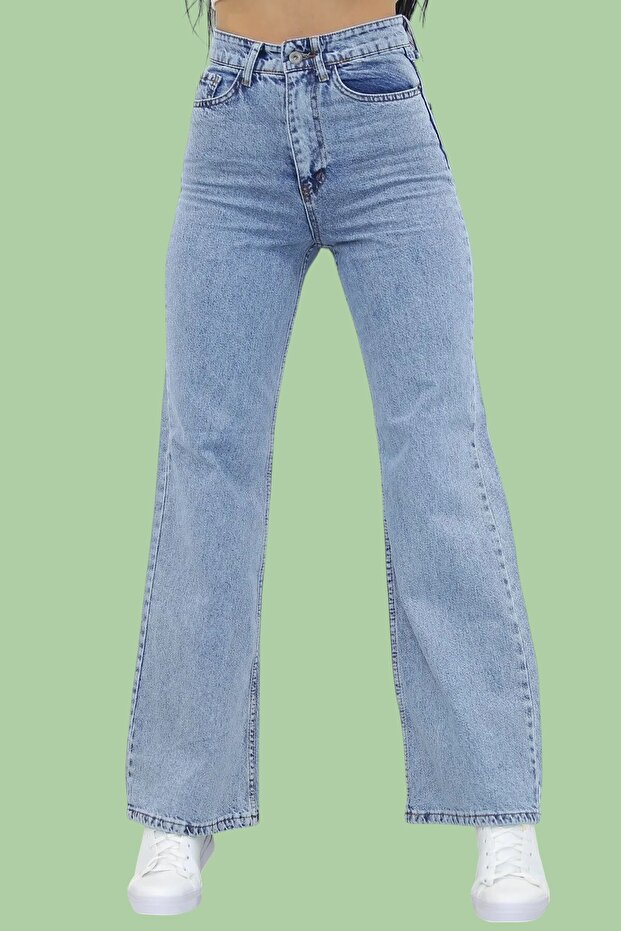 Blue Washed Wide Leg Jeans