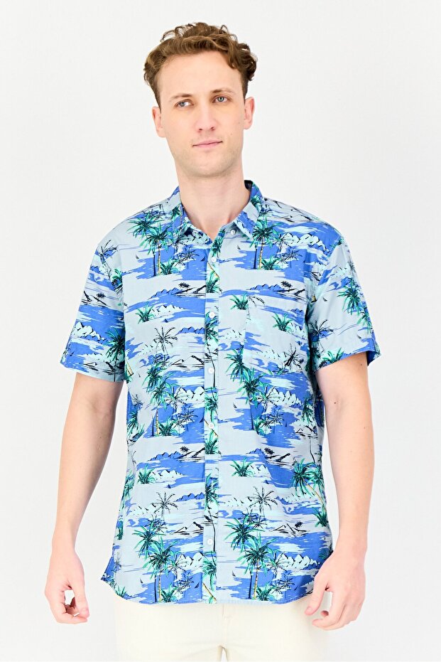 Men Regular Fit Short Sleeve Allover Print Casual Shirt, Multicolor