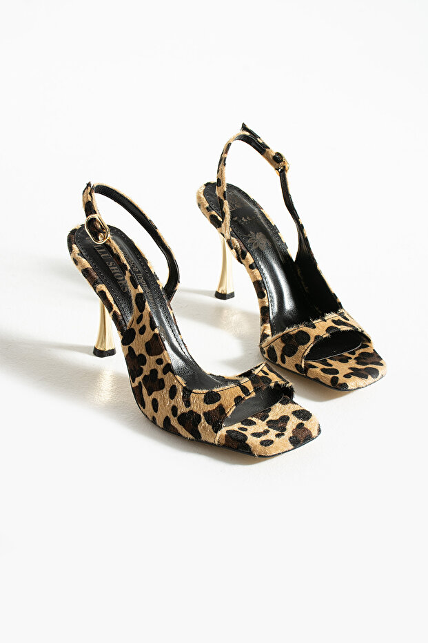 Leopar Desenli Tokalı Açık Burun İnce Topuklu Abiye Stiletto Sandalet | Gece Şıklığı - 6