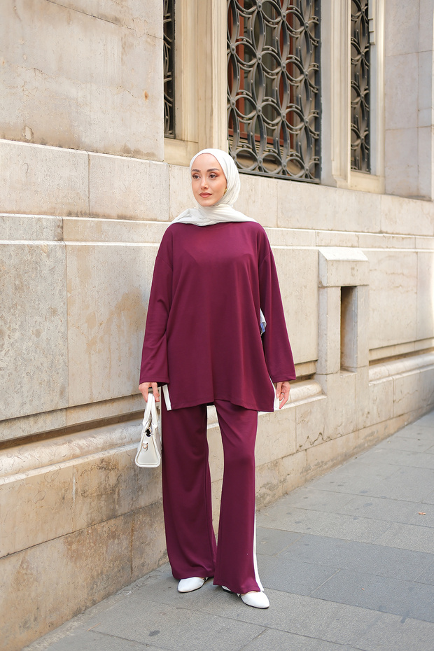 Women's Slit Garni Detail Set Burgundy