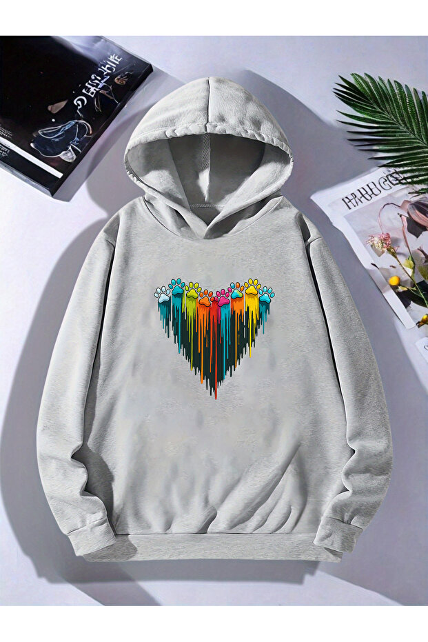Unisex Cute Paw Heart Printed Oversize Overall