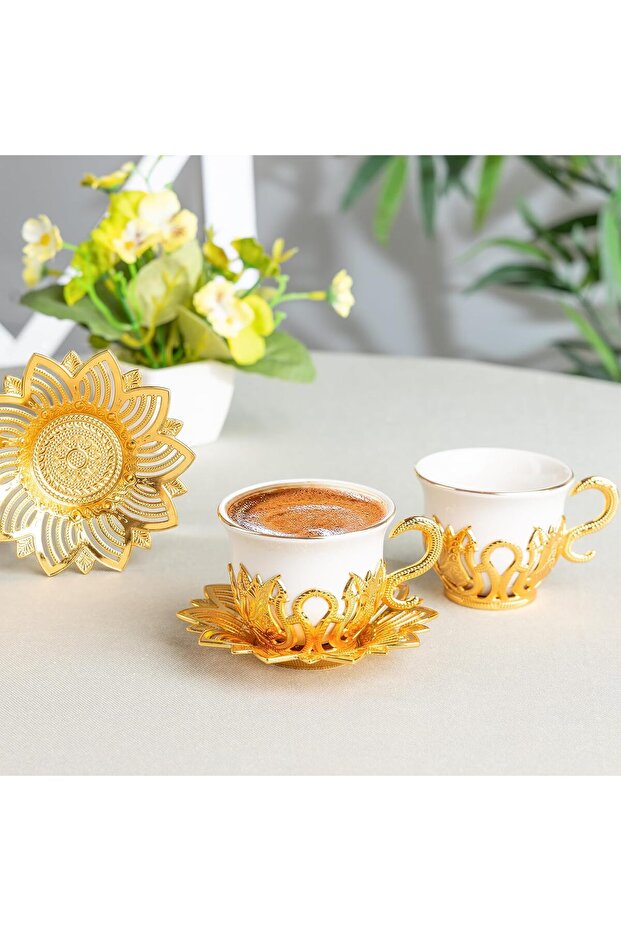 Türk Kahvesi Sunum Seti 2 Kişilik Silver Gold Kahve Fincan Takımı Topkapı Kahve Fincanı Set Of 2 - 2