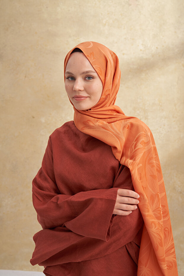 BAMBU BAROQ DESEN ŞAL - KİREMİT - 3