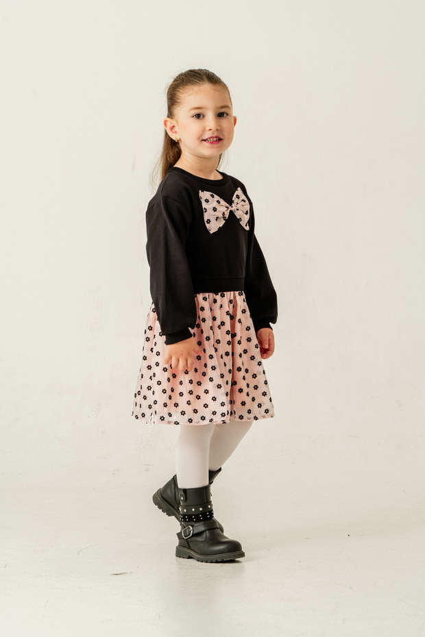 Girl's Floral Patterned Holiday Dress with Buckle Gift (Age 2-5)