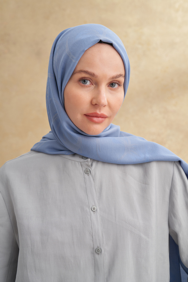 شال من الخيزران بنمط باروك - أزرق داكن - 4