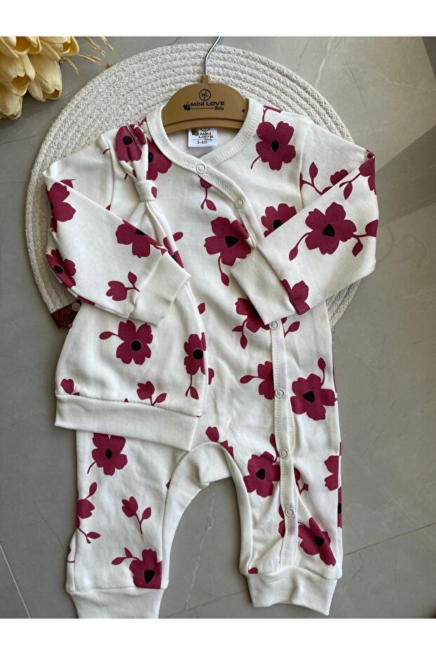 ŞAPKALI ÇİÇEK BASKILI TULUM - 1