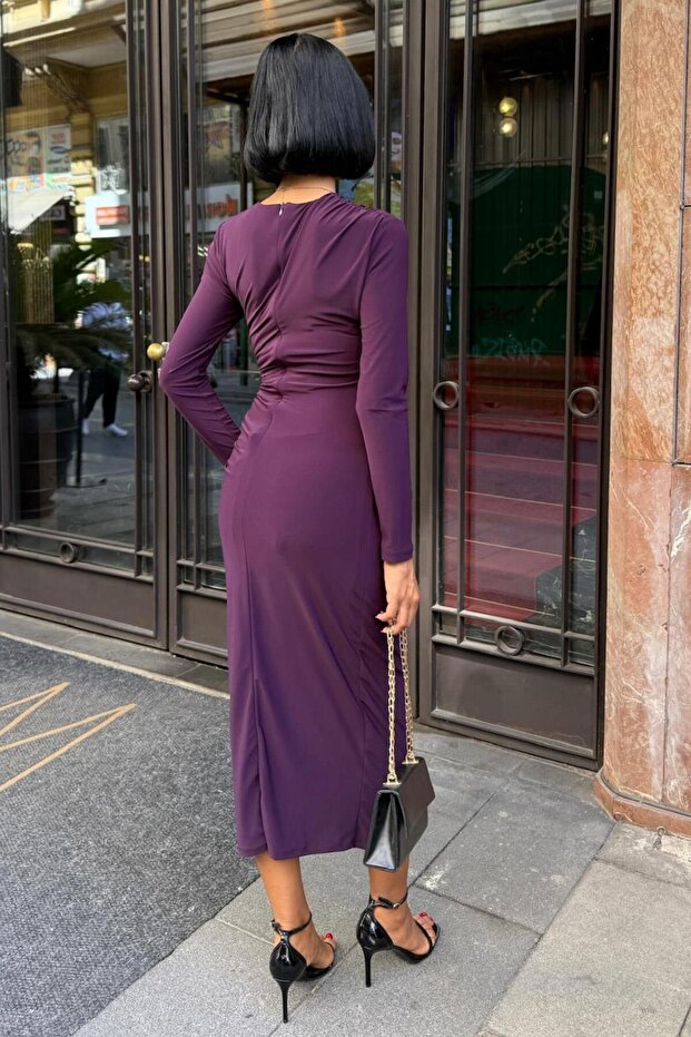 Mor Beli Drapeli Sandy Elbise -MOR - 6