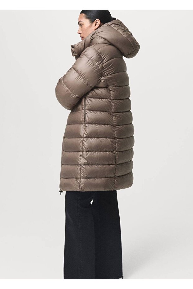 Kapüşonlu midi kapitone anorak - 7