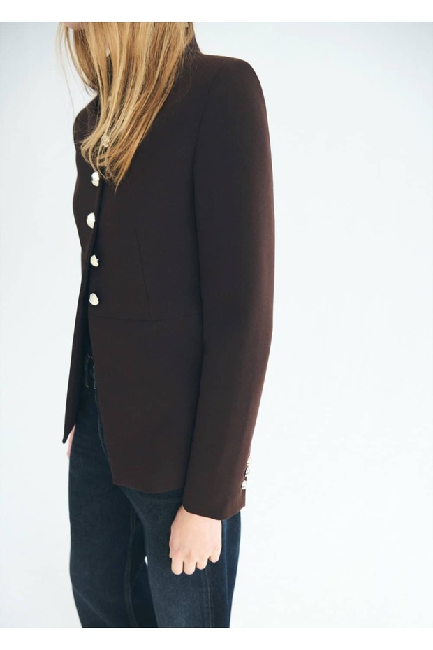 Mücevher düğmeli şerit yakalı ceket - 4
