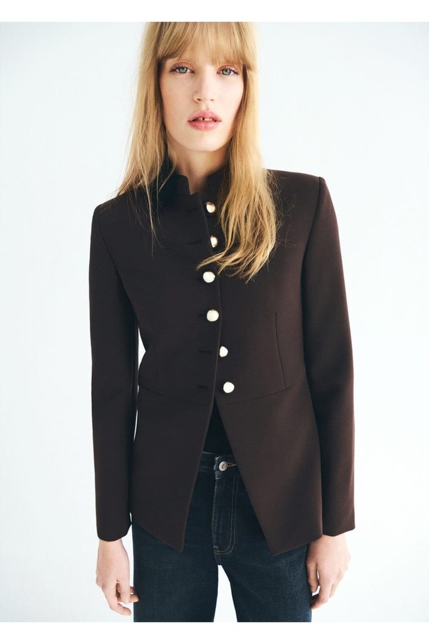 Mücevher düğmeli şerit yakalı ceket - 1