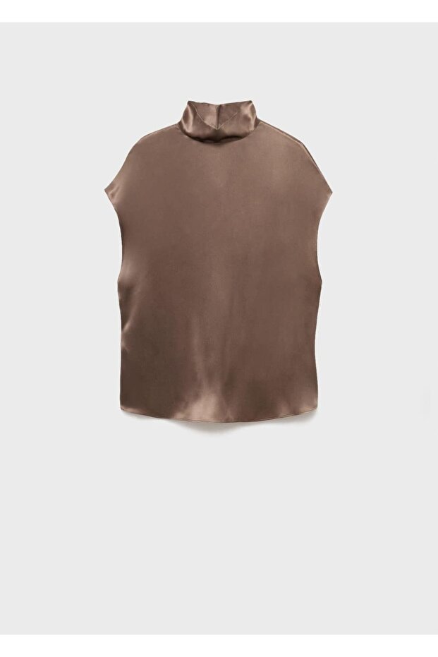 %100 saten ipek yüksek yakalı bluz - 3