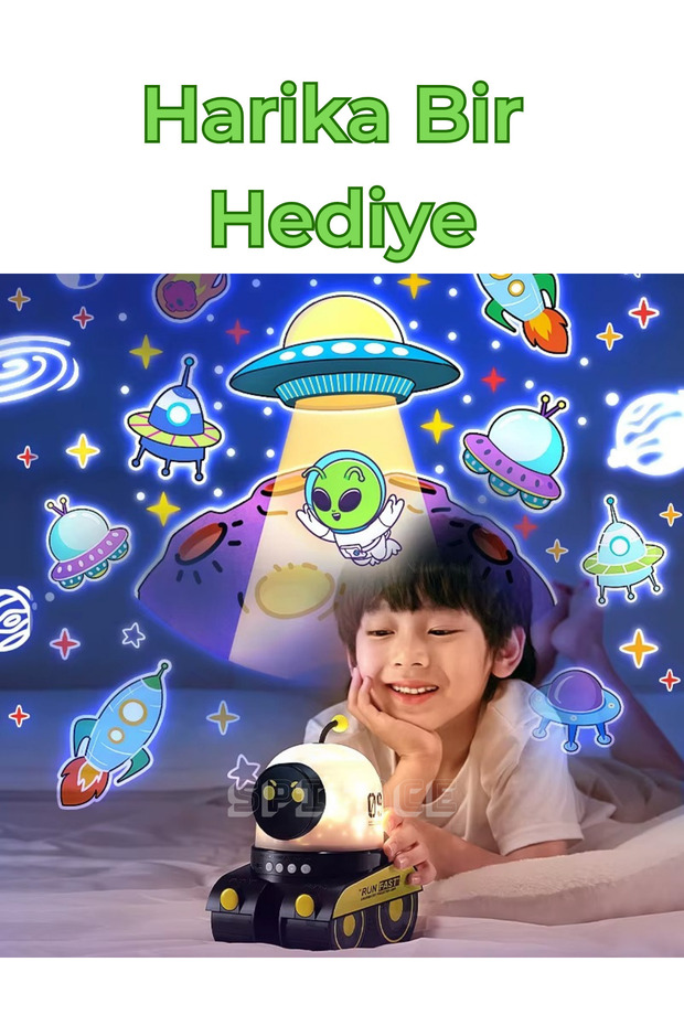 Hoparlörlü Robot Projeksiyon Gece Lambası Şarjlı LED Yıldızlı Gökyüzü Projektör Spiface - 7