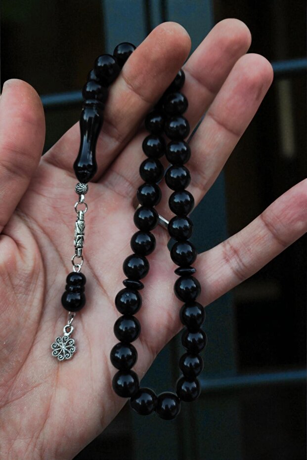 Sphere Cut Powder Amber Prayer Beads Black Rosary