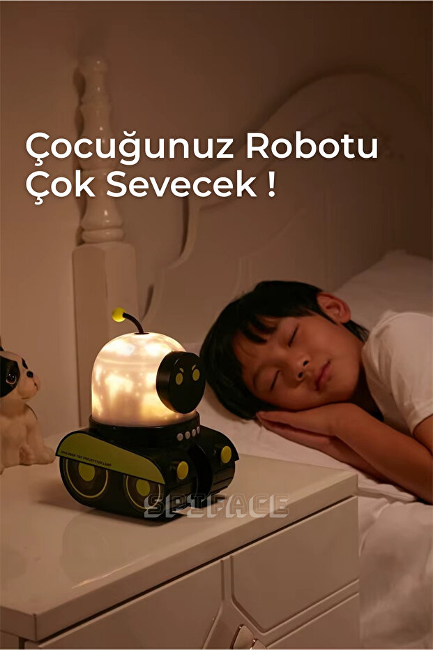 Hoparlörlü Robot Projeksiyon Gece Lambası Şarjlı LED Yıldızlı Gökyüzü Projektör Spiface - 6