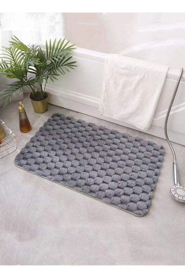 1-Piece Solid Color Bathroom Absorbent Rug Non-slip Mats Polyester Grey 60x40 Centimeter