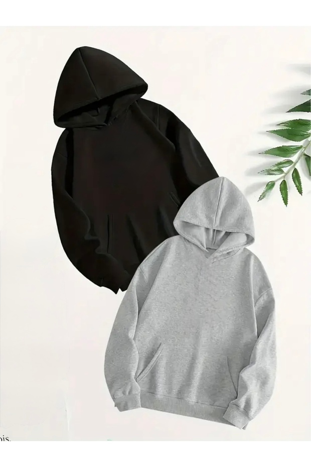 Hanorac cu glugă unisex oversize, 2 bucăți, model BASIC - 1