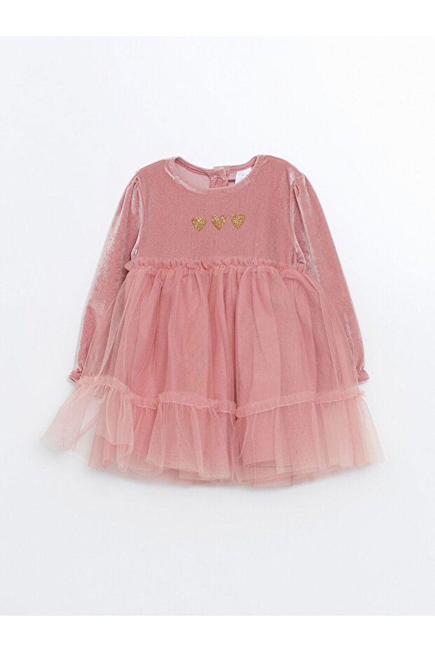 Bisiklet Yaka Kadife Tütü Kız Bebek Elbise - 1