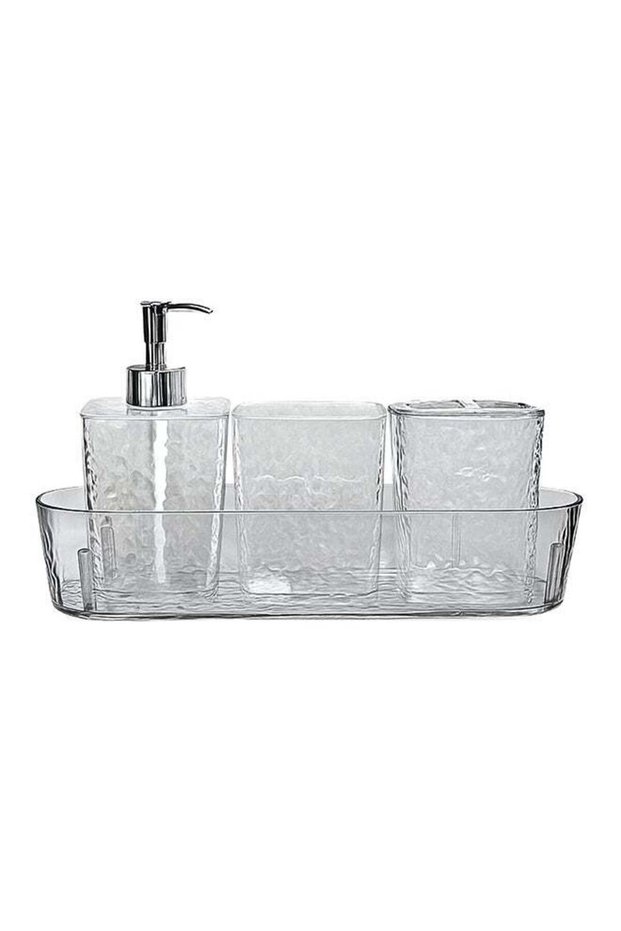 Feelings 4-Piece Bathroom Accessory Set with Tray, 28cm Organiser (RC-KQ0867) – Hammered Texture So