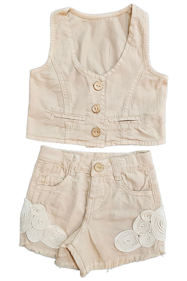 Kız Bebek Yelek Şort Takım - 1