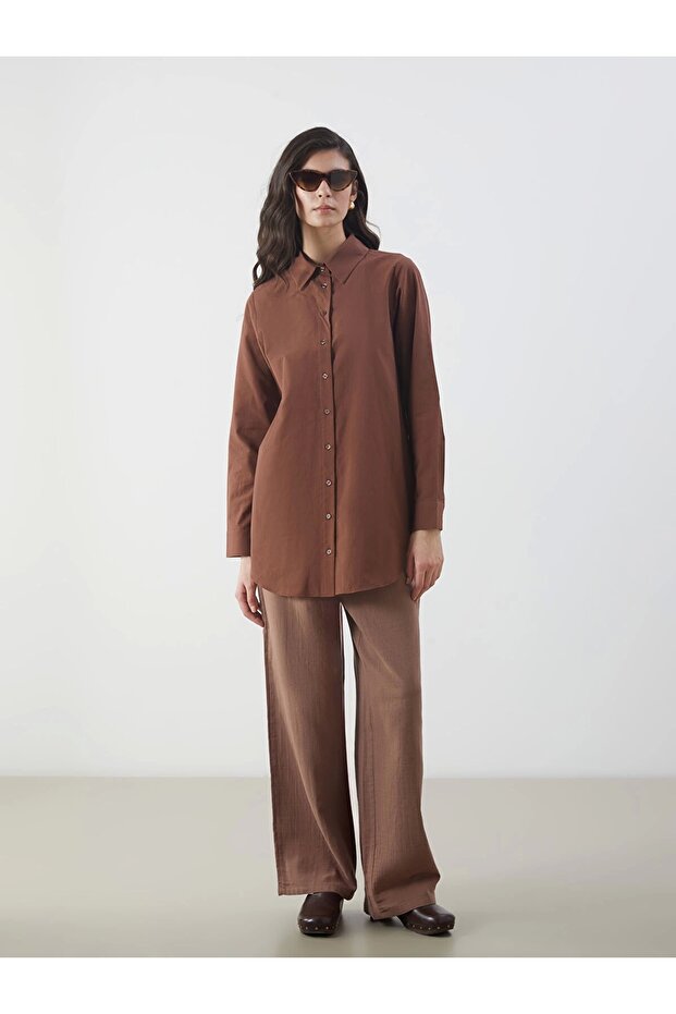 LCW Modest Kahverengi Regular Fit Kadın Gömlek Tunik - 2