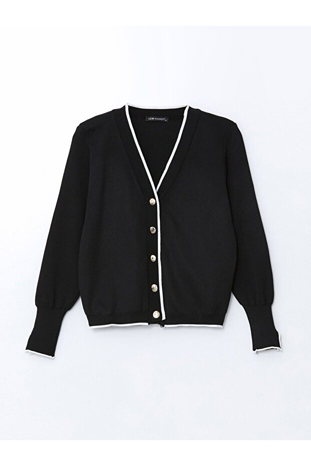 V Yaka Kadın Triko Hırka - 1