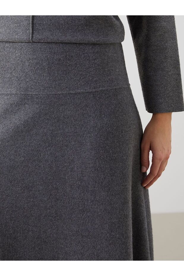 Beli Lastikli Kadın Triko Etek - 4