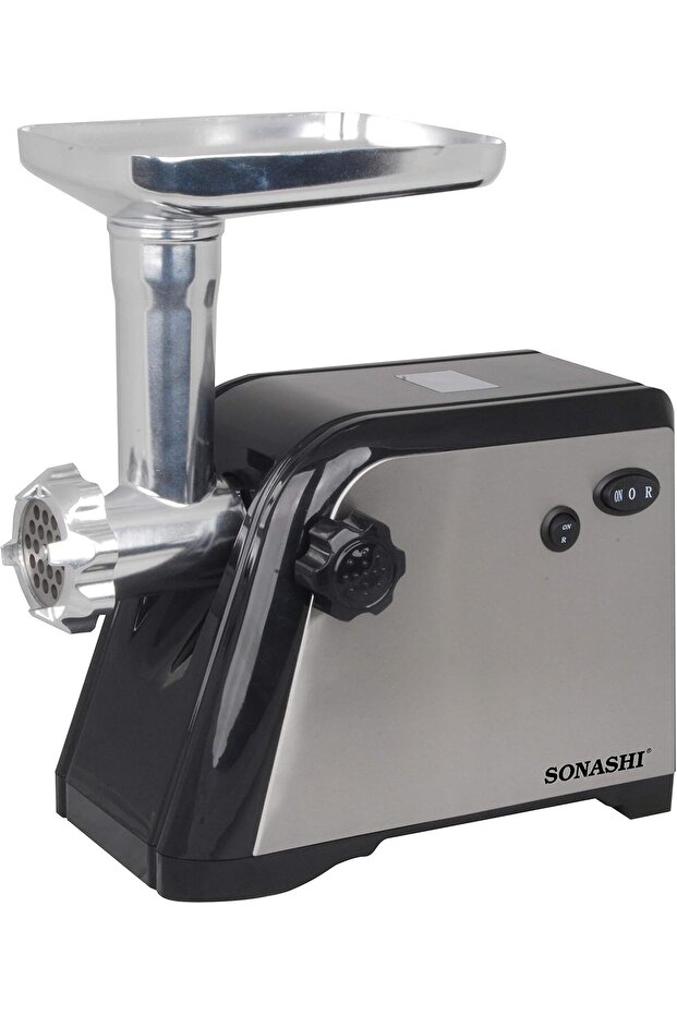 Meat Grinder [Silver-Black] SMG-021N - 1500W Electric Meat Grinder w/ 3 Cutting Plates, Reve
