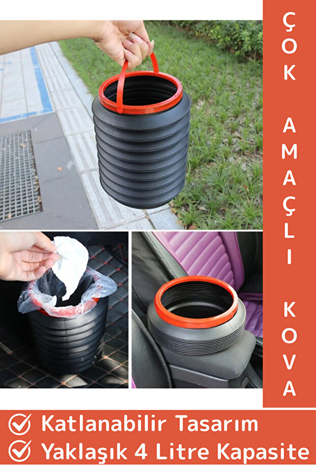 Durable Portable Camping Picnic Ice Bucket Auto Trash Can Multi-Purpose Bucket Without Lid with Carrying Strap - 1