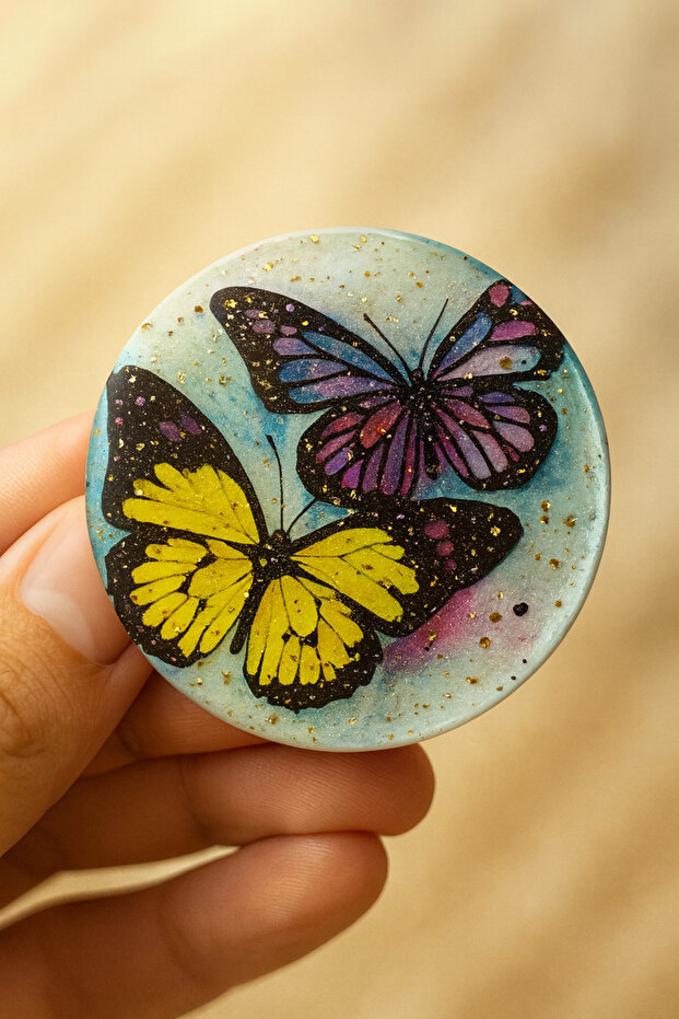 Popsocket Yapışkanlı Kelebek Telefon Tutacağı Kelebek Şekilli Akrilik Epoksi Yüzey Parmak Tutucu - 1