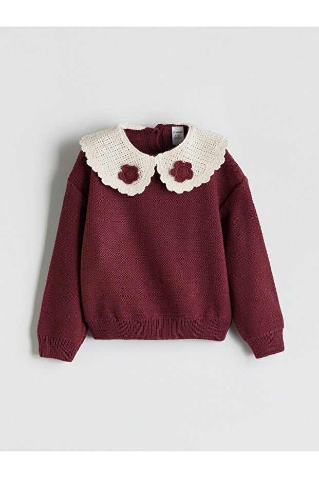 LCW Kids Bebe Yaka Çiçekli Kız Çocuk Triko Kazak - 1