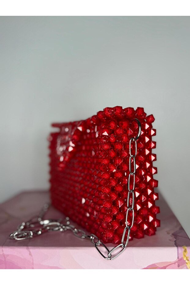 Red Beaded Arm Bag