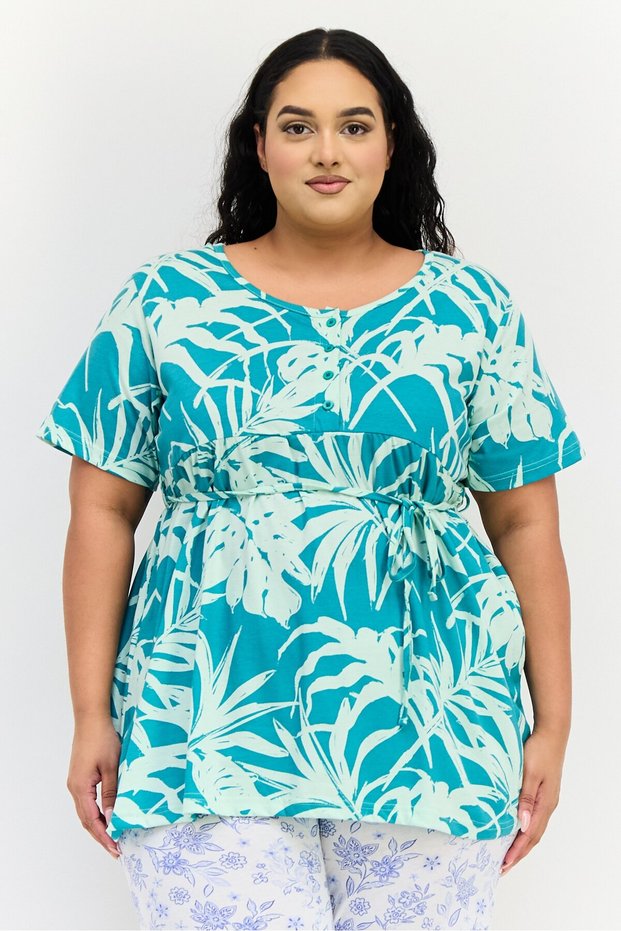 Coucou x Women Crew Neck Allover Print Short Sleeve Sleepwear Top, Multicolor