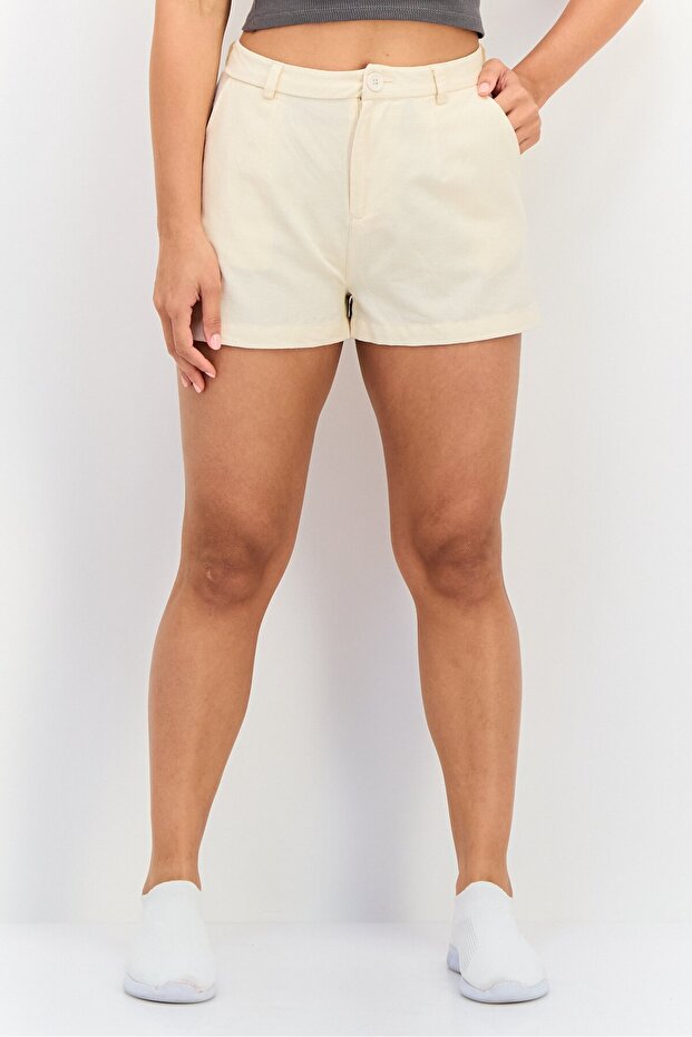 Women Plain Basic Shorts, Beige