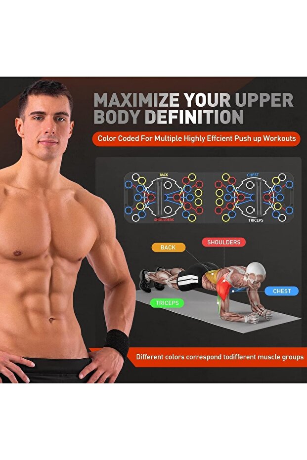 لوح تمرين الضغط متعدد الوظائف 54 1 شريط تمرين ضغط قابل للطي ومقابض تمرين ضغط قابلة للطي وتقوية الذراعين على الأرض - 6