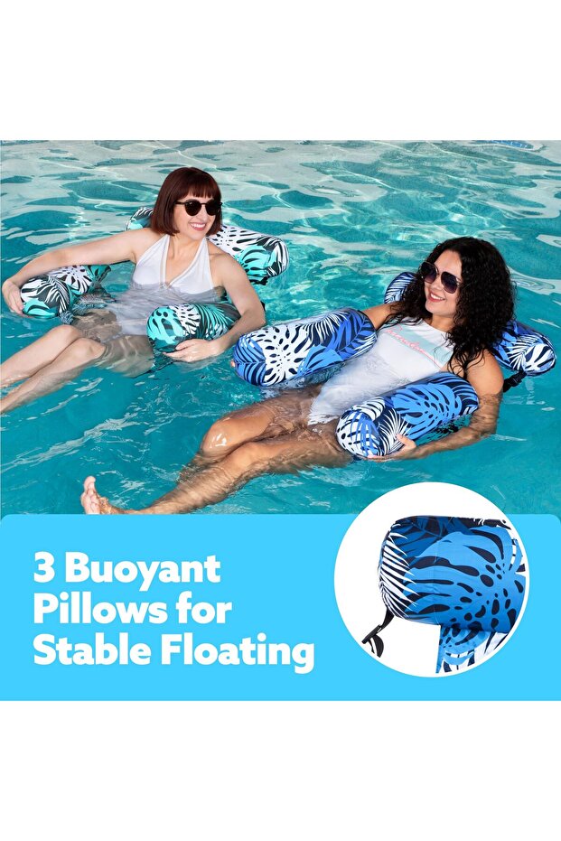 2 Packs Pool Float Hammock Chairs Flower Pattern Water Floating Chair Inflatable Pool Lounge Chair - 3