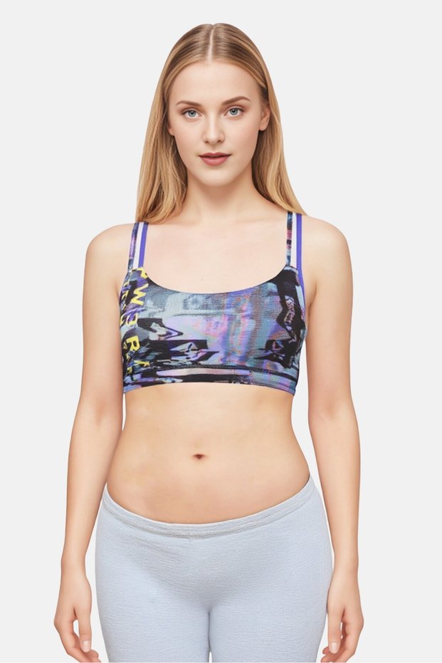 Women Allover Print Non-Padded Sports Bra, Multicolor