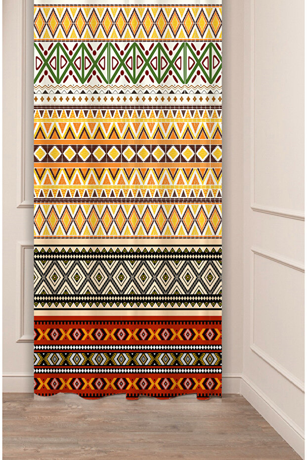 Authentic, Anatolian, Ethnic Patterned Special Design Digital Printed (Single Wing) Modern Stylish Background Curtain