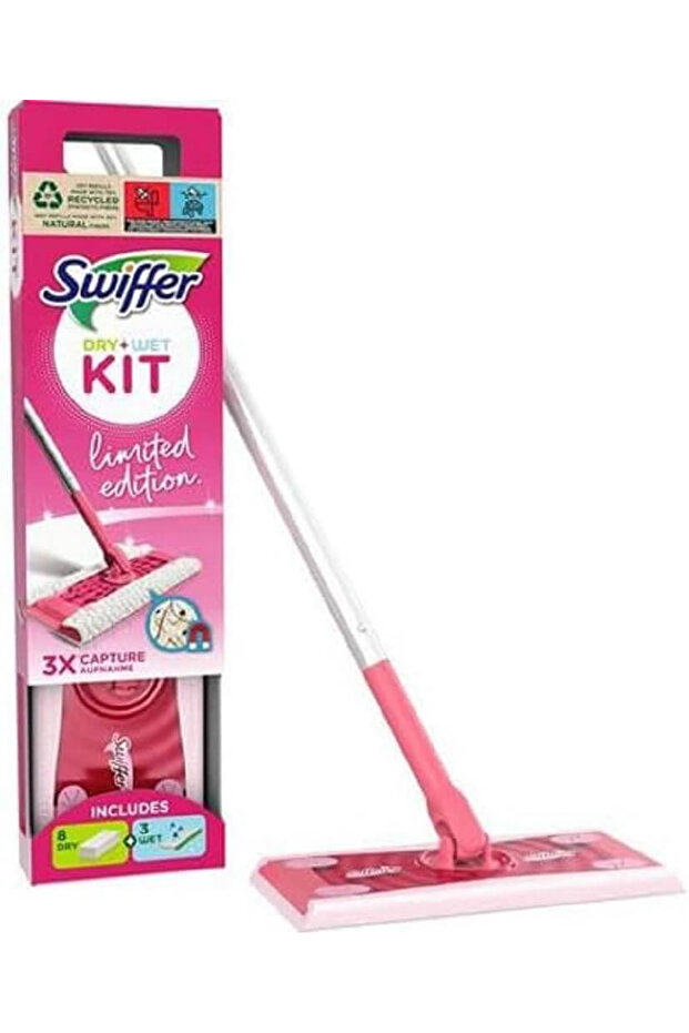 Mop with wet wipes, set with 3 wet reserves + 8 dry reserves, Pink, Limited edition - 1