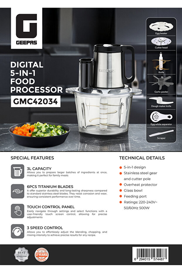 Digital 5-in-1 Food Processor- GMC42034/ 500 W, Includes Egg Separator and Beater