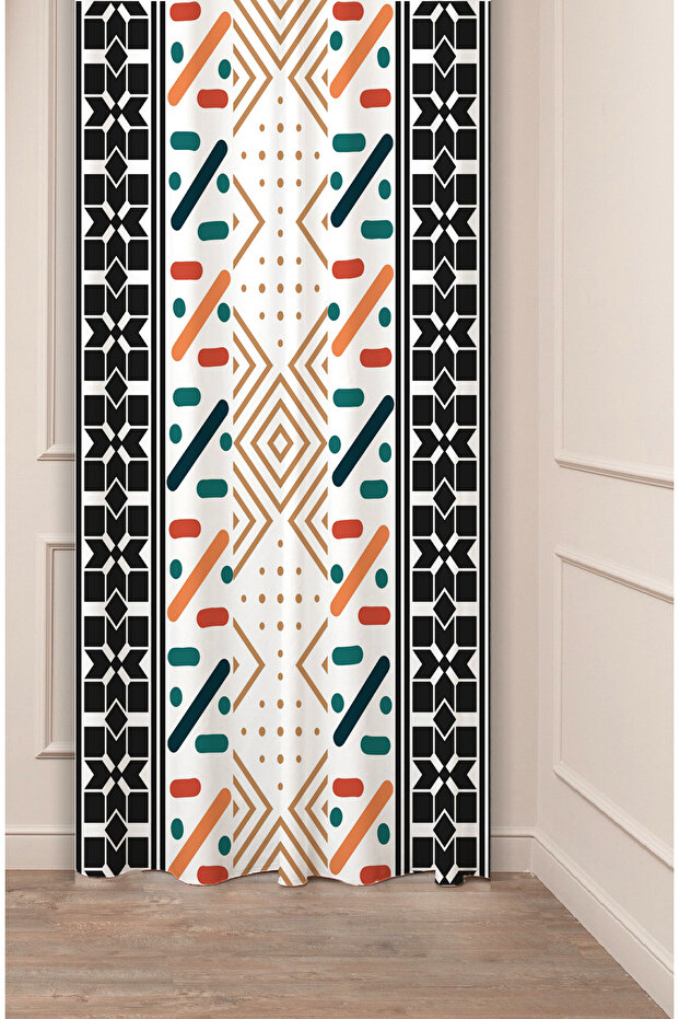 Authentic, Anatolian, Ethnic Patterned Special Design Digital Printed (Single Wing) Modern Stylish Background Curtain - 1