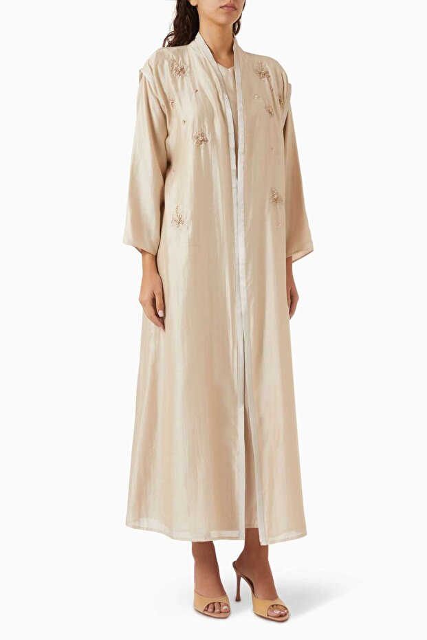 Stylish Beaded Embellished Abaya with Thin Tencel Voile Offers Elegance and Comfort