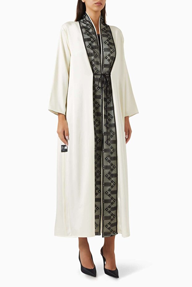 Hooded Abaya Embellished with Crystal Accessories Reflecting Elegance