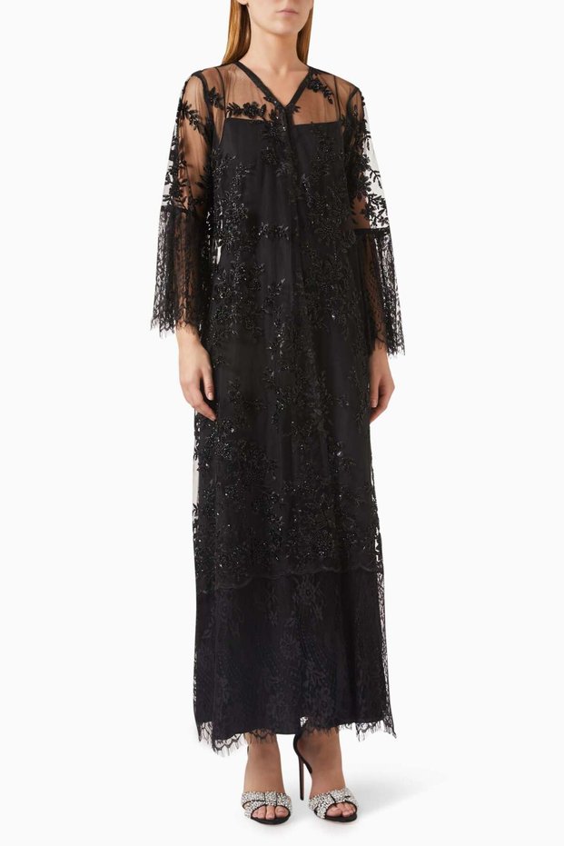 Capture Elegance with Organza Abaya Embellished with Botanical Beads