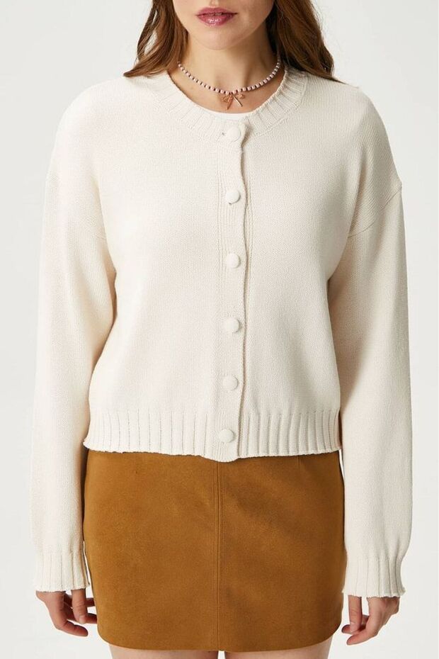 Kadın Kapsül Düğme Basic Triko Hırka - 7